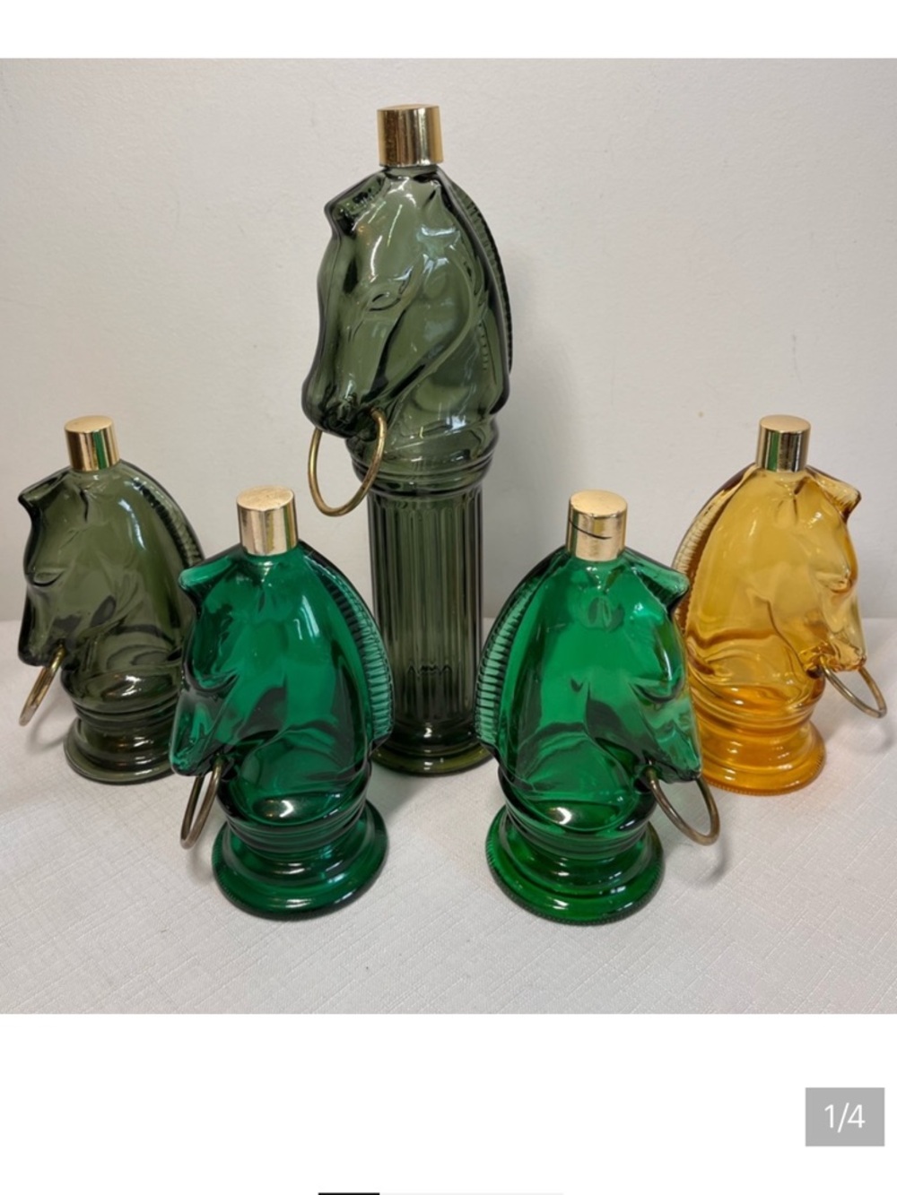 Vintage Avon Horse Head Decanters Glass Wild Country Empty Cologne Bottles green